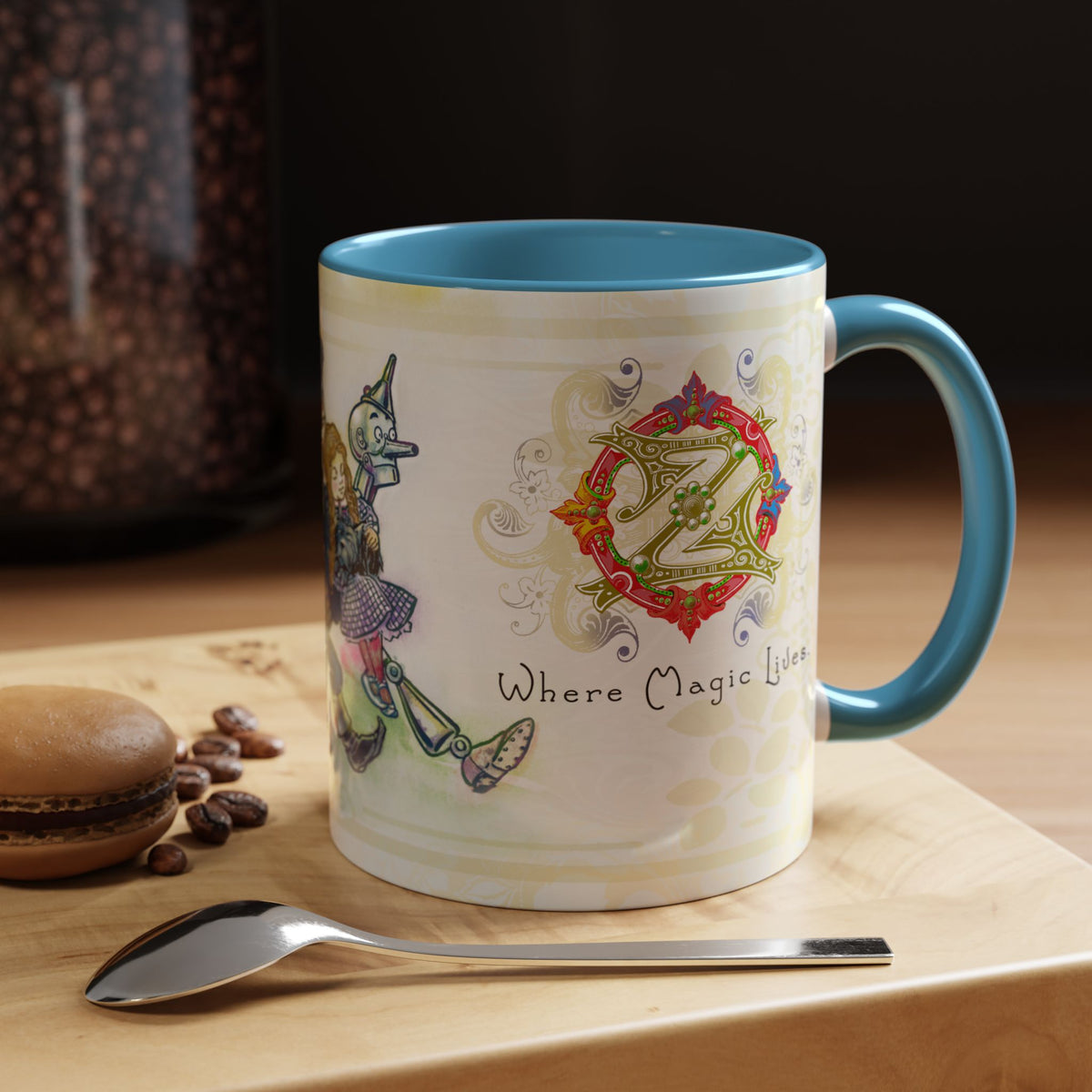 Classic Wonderful Wizard of Oz Character Coffee Mug featuring the original Yellow Brick Road gang — (11oz)