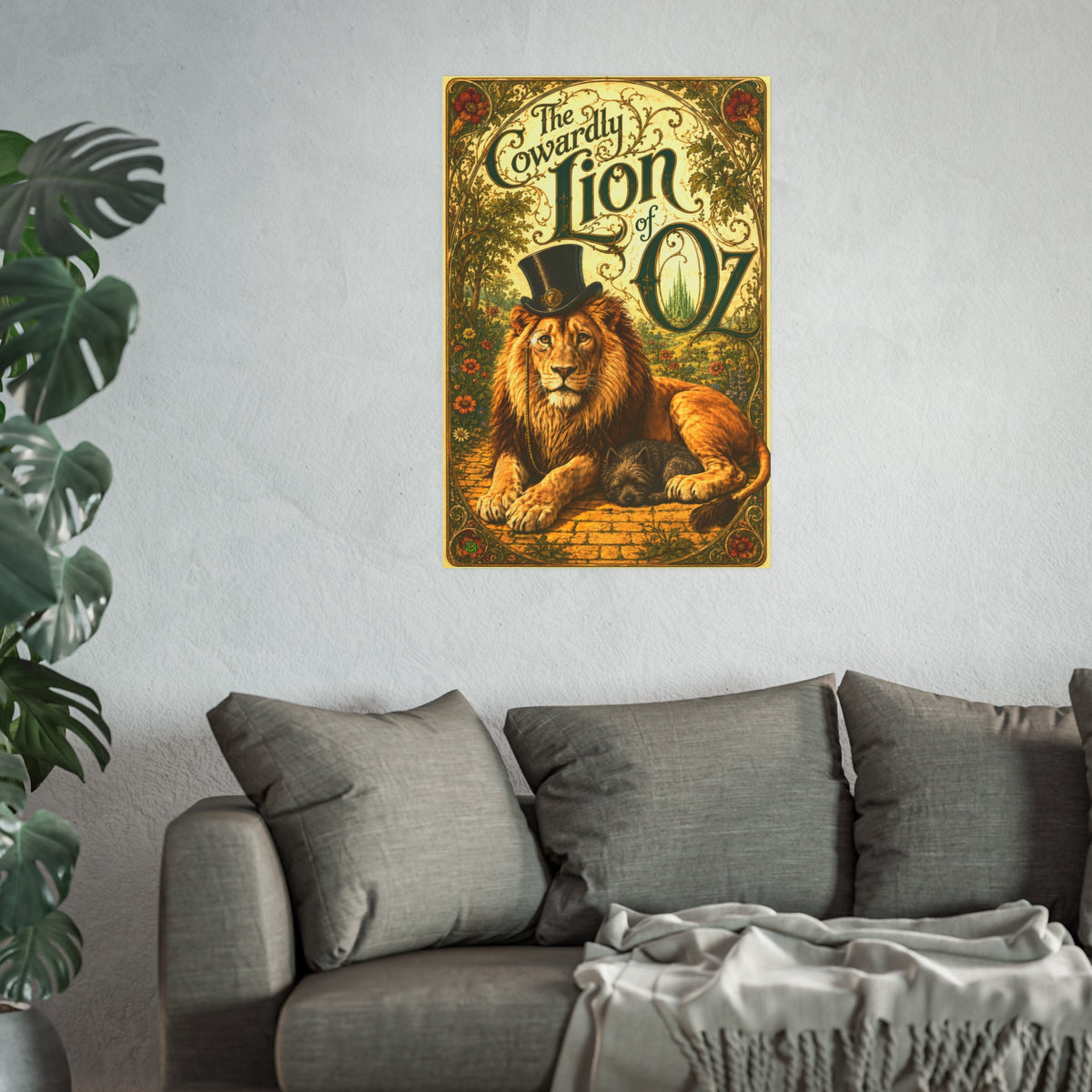 The Magic of Oz Art Nouveau Poster Art of The Cowardly Lion (Satin or Matte)
