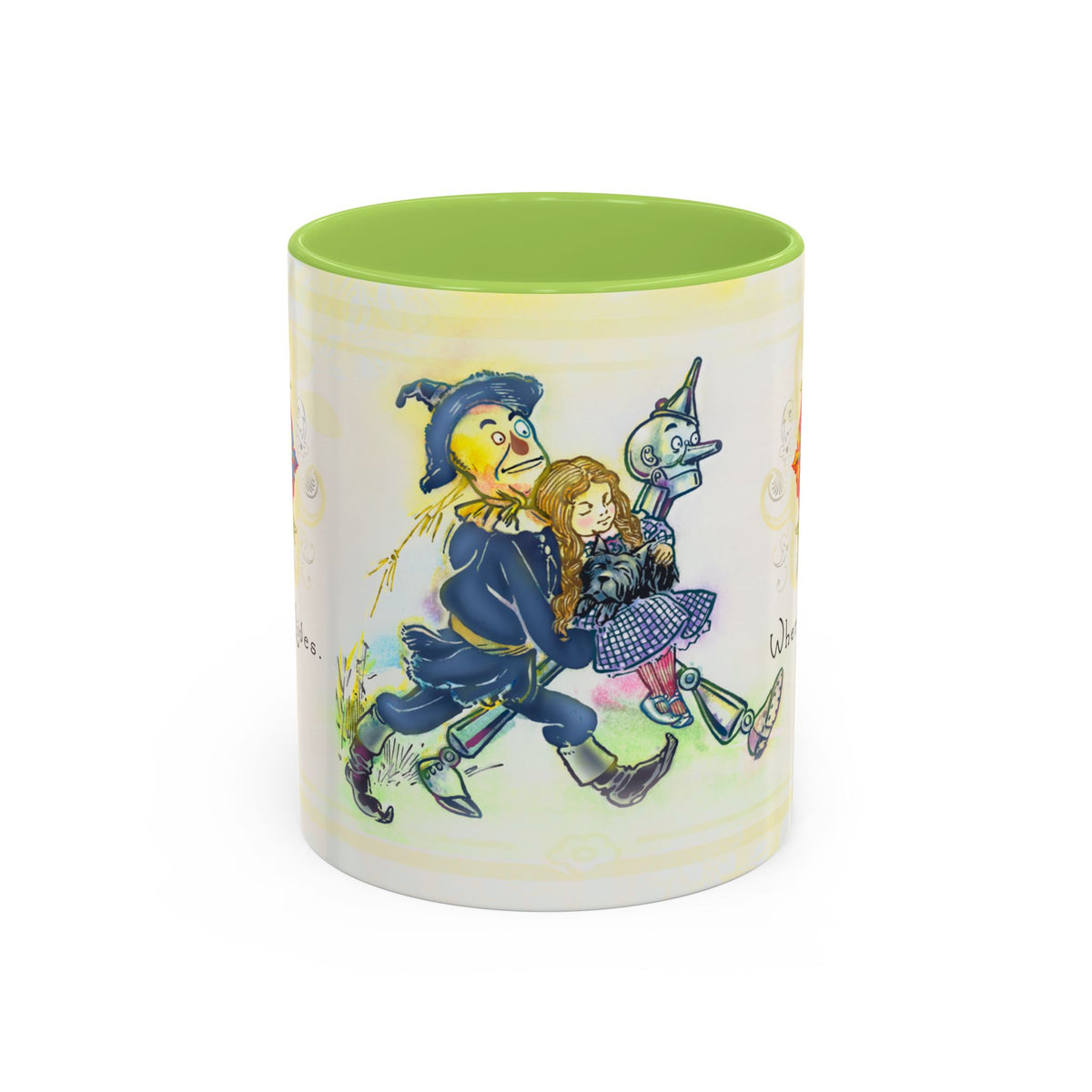Classic Wonderful Wizard of Oz Character Coffee Mug featuring the original Yellow Brick Road gang — (11oz)