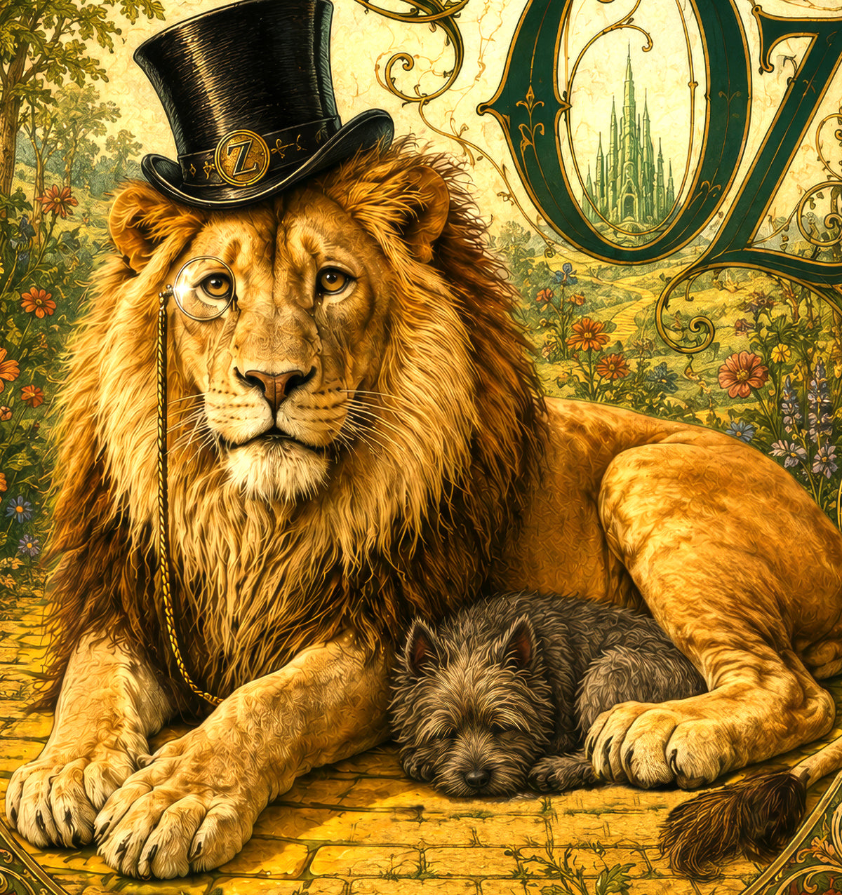 The Magic of Oz Art Nouveau Poster Art of The Cowardly Lion (Satin or Matte)