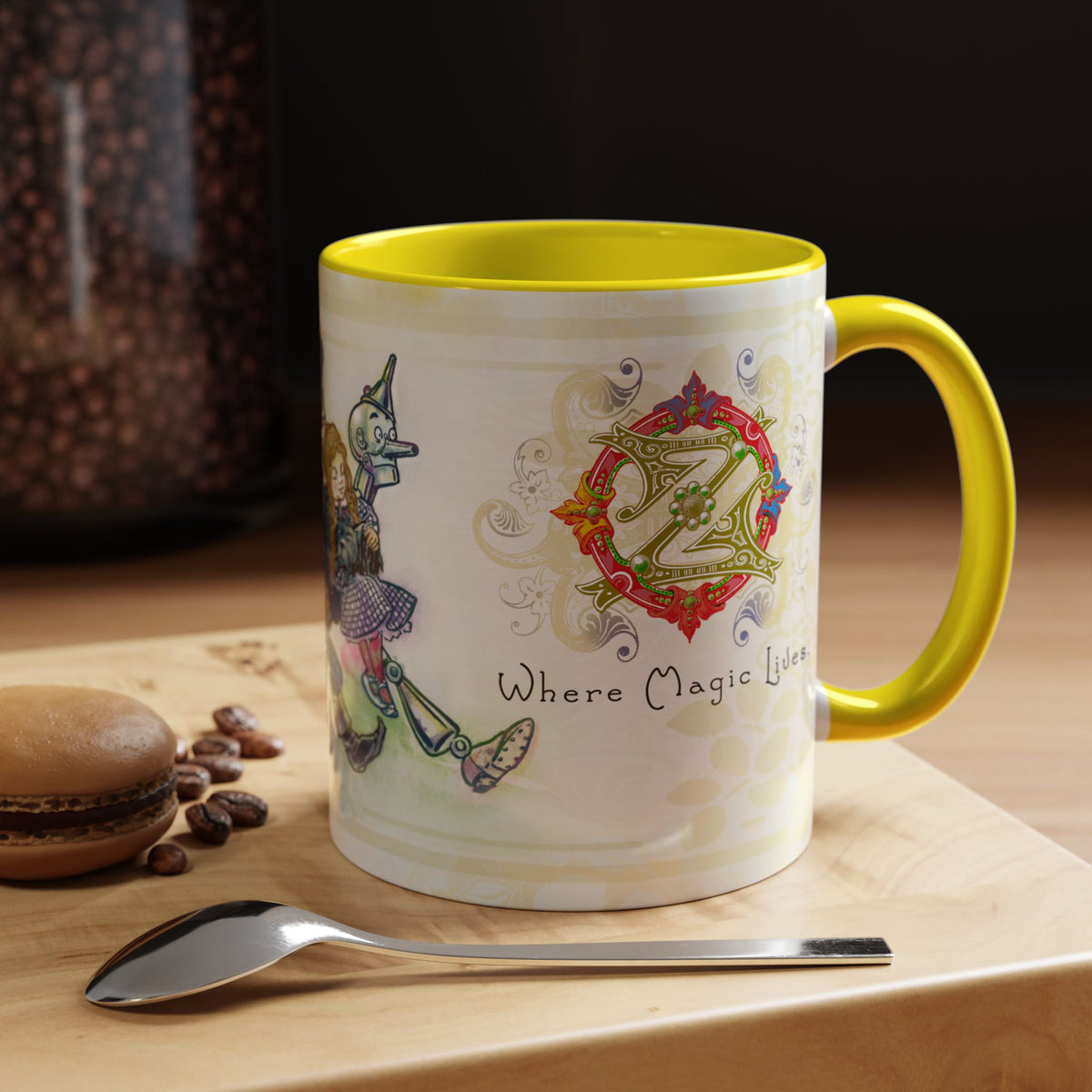 Classic Wonderful Wizard of Oz Character Coffee Mug featuring the original Yellow Brick Road gang — (11oz)