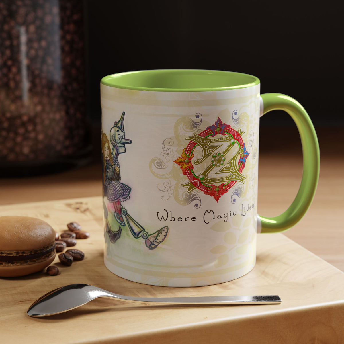 Classic Wonderful Wizard of Oz Character Coffee Mug featuring the original Yellow Brick Road gang — (11oz)