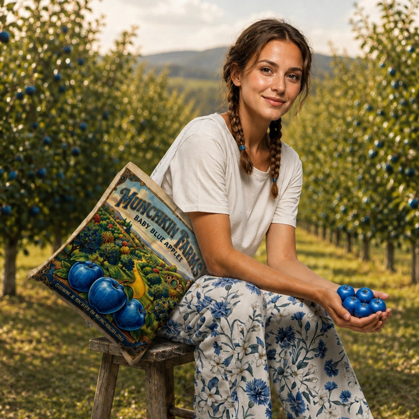 Magic of Oz Munchkin Farms Blue Apple tote bag